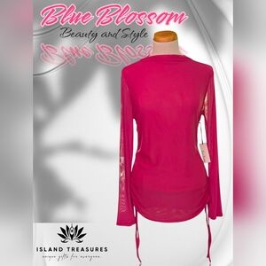 NWT Blue Blossom Fuschia Adjustable Sides Long Sleeve Cover Up Women's Size L